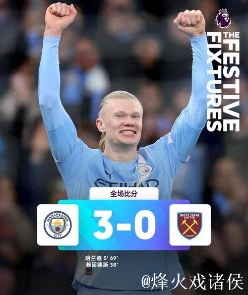 英超-哈兰德双响赖因德斯建功 曼城3-0大胜西汉姆联